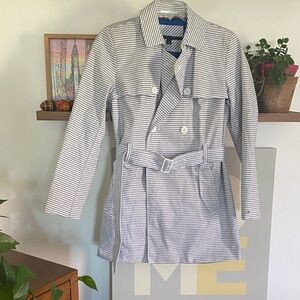 Tommy Hilfiger Blue & White Striped Trench Coat